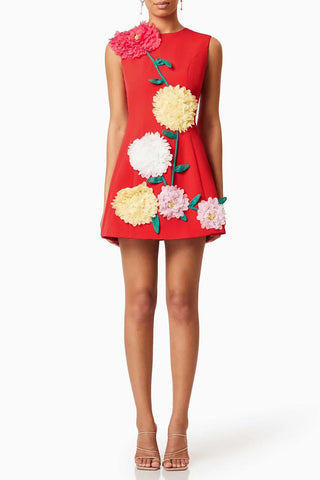 Floral Appliqué Vacation Dress