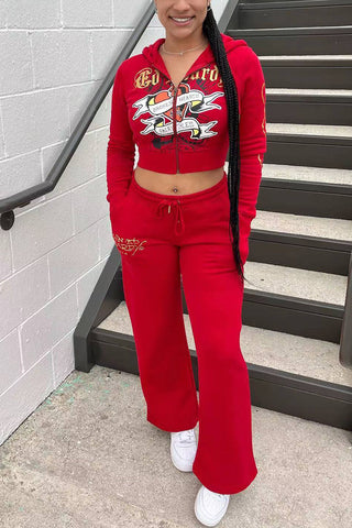 Skull Embroidered Casual Tracksuit Set