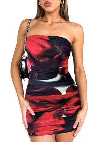 Strapless Abstract Print Mini Dress