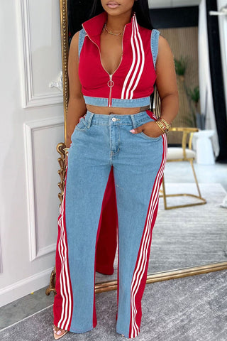 Striped Casual Two-Piece Pants Set