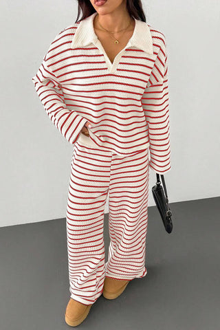 Striped Knit Pants Set with Top