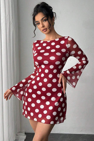 Polka Dot Deep V-Back Mini Dress