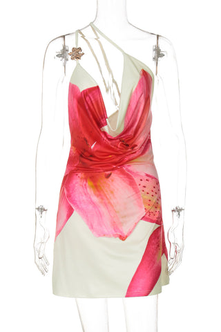 Floral One-Shoulder Draped Dress