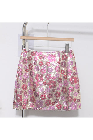 Floral Sequin Mini Skirt