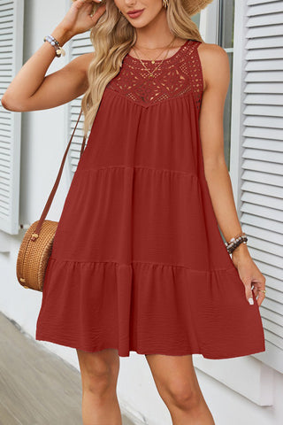 Crochet Yoke Swing Mini Dress