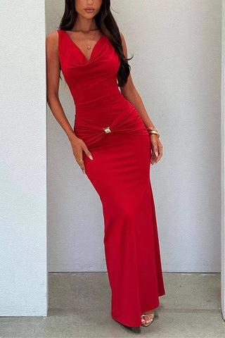 Deep V Backless Ruched Mermaid Gown