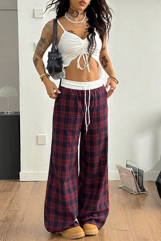 Stylish Plaid Wide-Leg Casual Pants