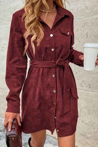 Button-Front Belted Casual Dress