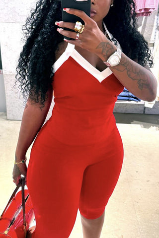 Sleeveless Contrast Trim Casual Set