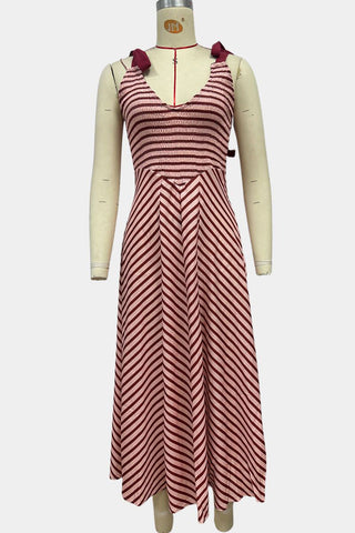 Striped V-Neck Vacation Dress
