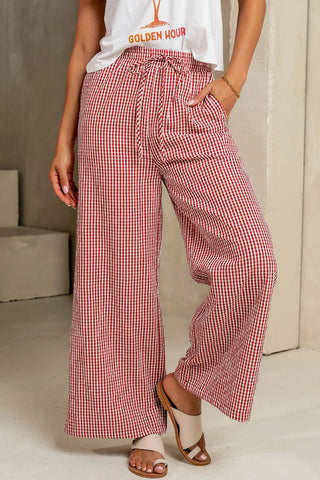 Wide-Leg Checkered Casual Pants