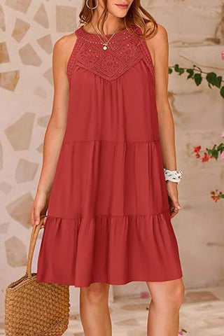 Sleeveless Crochet Trim Casual Dress