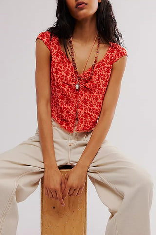 Floral Lace Trim Sleeveless Blouse