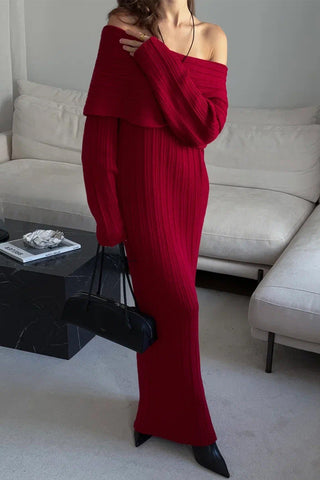 Off-Shoulder Ribbed Casual Dress