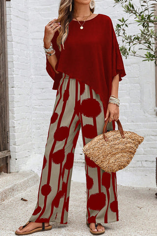 Asymmetric Top and Printed Wide-Leg Pants Set