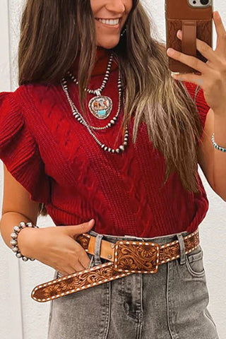 Ruffled Cable Knit Sweater