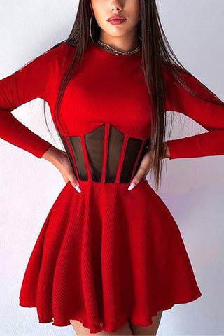 Mesh Panel Flared Night Out Dress