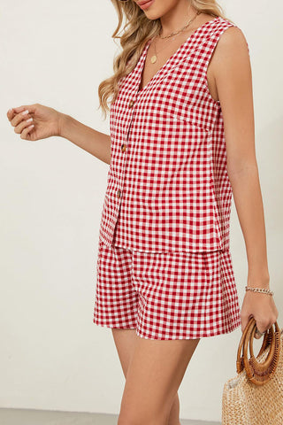 Checkered Button-Front Short Set