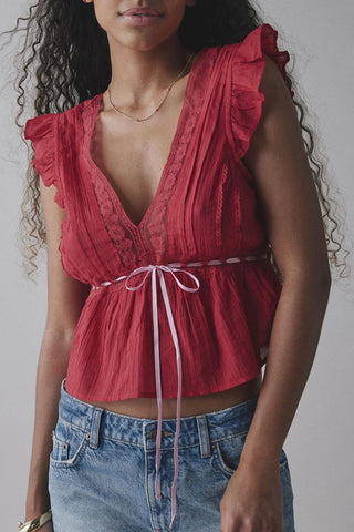Sleeveless Ruffled Tank with Tie Waist