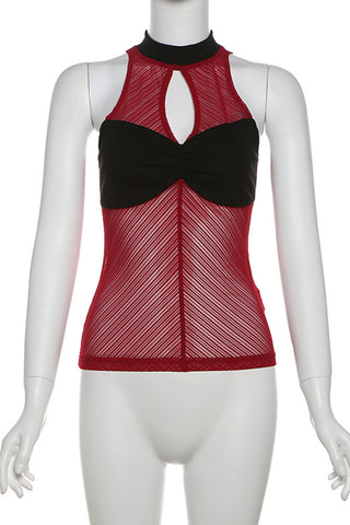 High-Neck Mesh Panel Tank Top