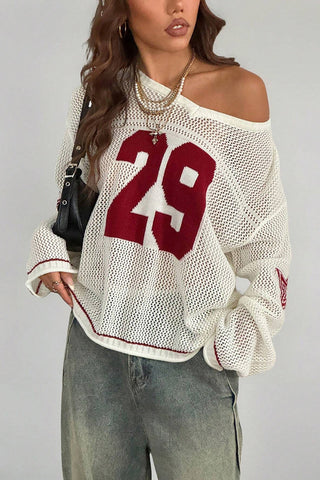 Cropped Number Knit Sweater