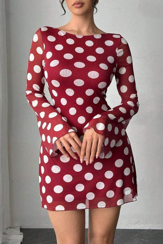 Polka Dot Open-Back Casual Dress