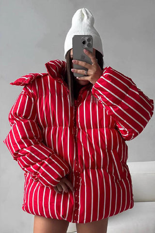 Striped Puffer Jacket with Shoulder Detail