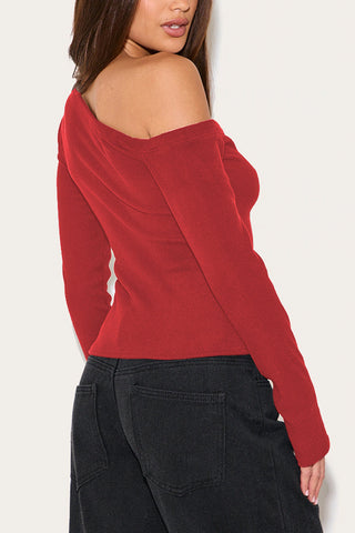 Asymmetric Buttoned Off-Shoulder  Top