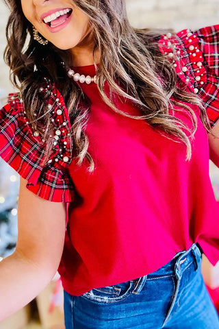 Ruffle Sleeve Plaid Blouse