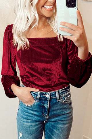 Velvet Ribbed Texture Square Neck Top