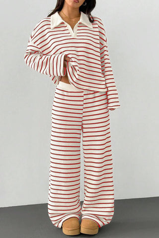 Striped Knit Pants Set with Top
