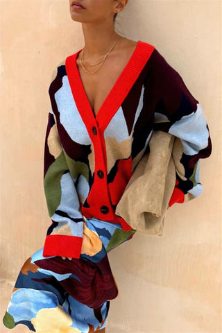 Bold Patterned Button Cardigan