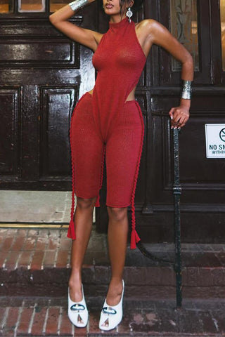 Halter Neck Braided Romper