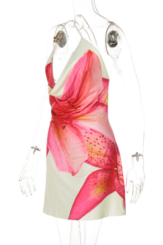 Floral One-Shoulder Draped Dress