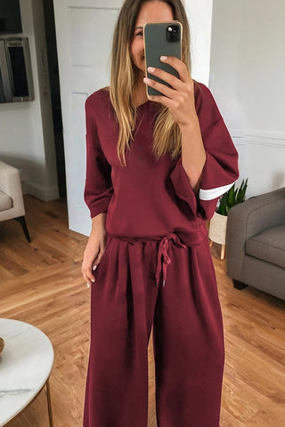 Stripe Sleeve Pullover Jogger Set
