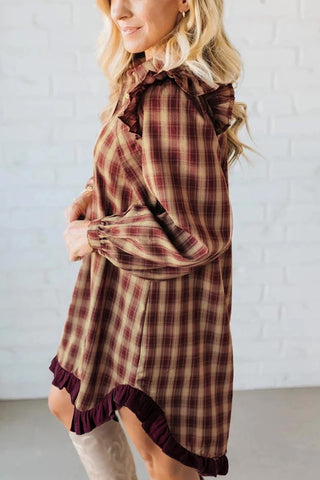 Plaid Ruffled Shirt Dress