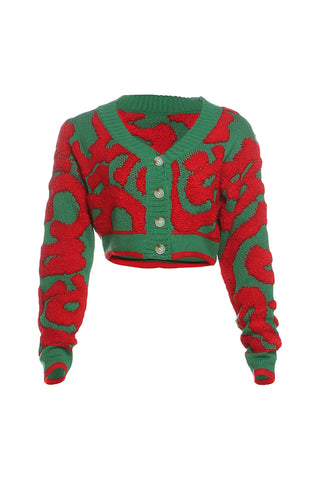 Buttoned Knit Cardigan with Artistic Pattern