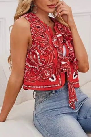 Tie-Front Paisley Print Vest