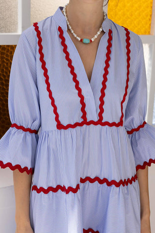 Tiered Casual Dress with Contrast Trim