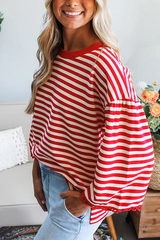 Striped Ruffle Sleeve Sweatshirt