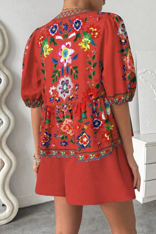 Floral Tie-Front Short Set