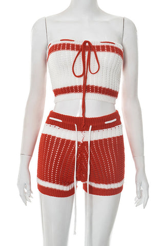 Strap-Detail Knit Short Set