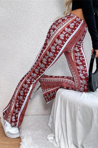 High-Waisted Patterned Flare Pants