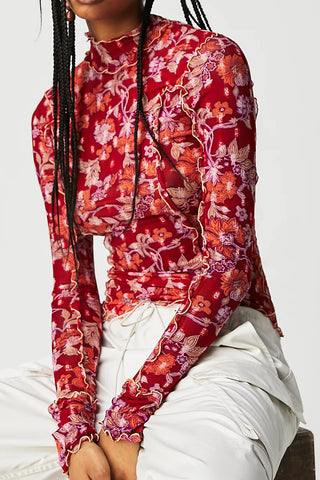 Floral Mesh Long Sleeve Blouse