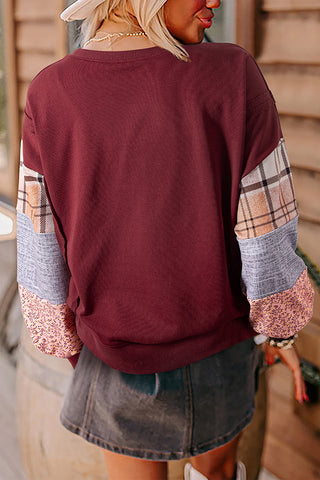 Plaid Colorblock Patchwork Pullover