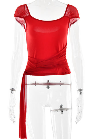 Sheer Sleeve Wrap Tank Top