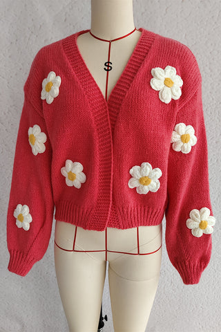 Floral Embellished Open-Front Cardigan