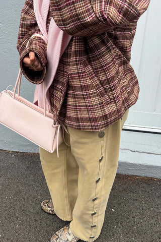 High-Neck Buttoned Plaid Jacket