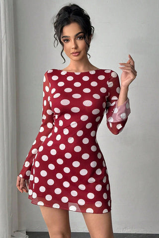 Polka Dot Deep V-Back Mini Dress