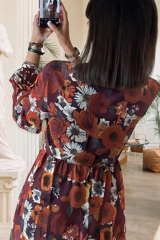 Floral Print Wrap V Neck Mini Dress